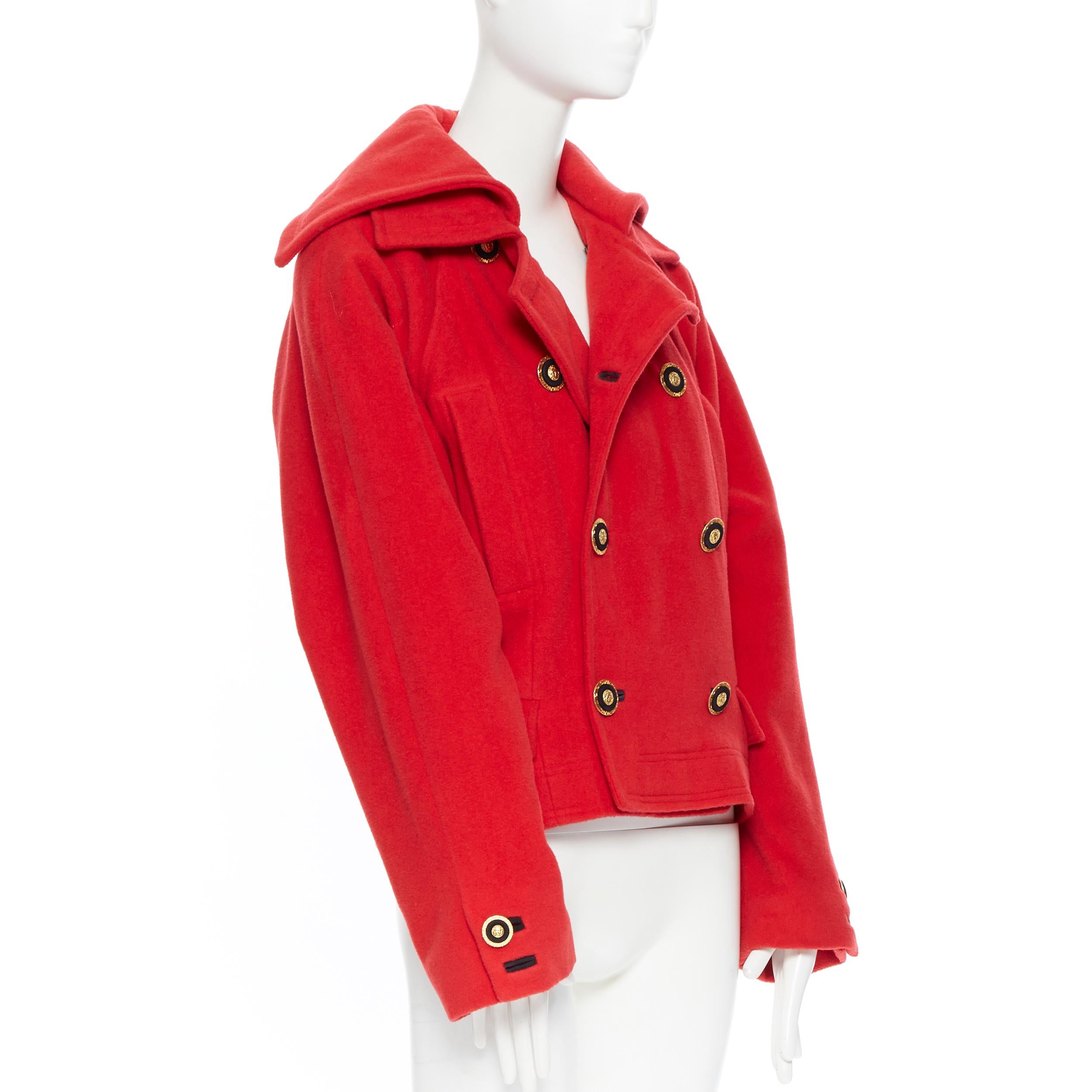 GIANNI VERSACE 1993 Vintage rote Wolle Medusa Knopf Doppelreihermantel M (Rot)