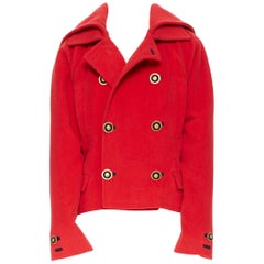GIANNI VERSACE 1993 Vintage rote Wolle Medusa Knopf Doppelreihermantel M