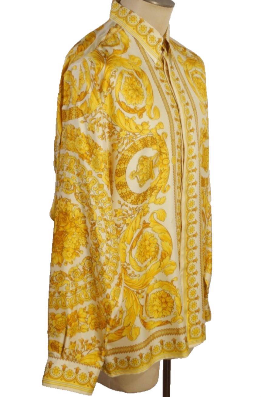 Marron Gianni Versace 1994 Barocco - Chemise en soie en vente