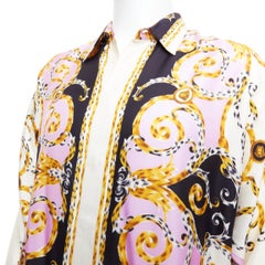 GIANNI VERSACE 1995 Vintage 100% silk purple black leopard barocco shirt IT48 M