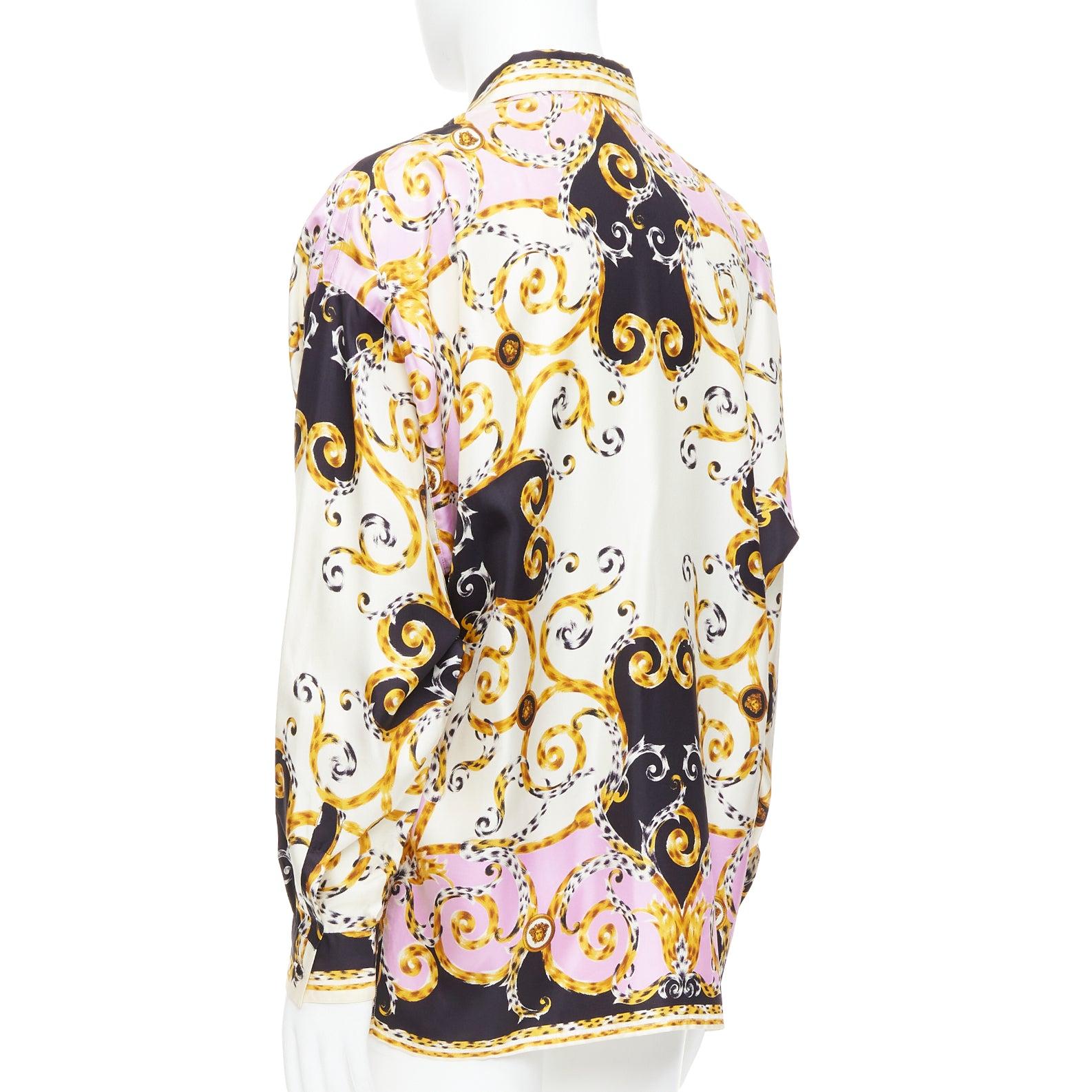 GIANNI VERSACE 1995 Vintage 100% silk purple black leopard barocco shirt IT48 M 1