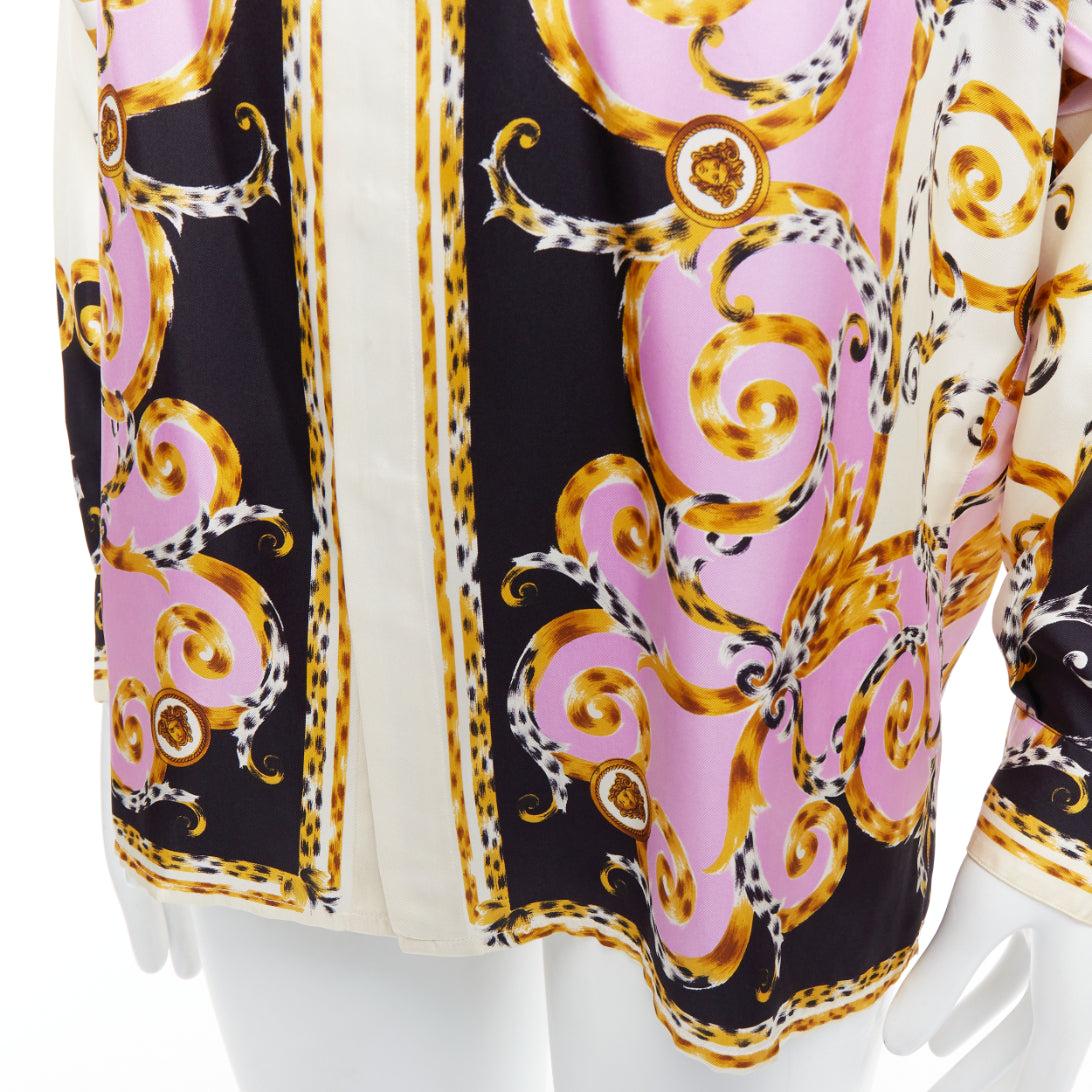 GIANNI VERSACE 1995 Vintage 100% silk purple black leopard barocco shirt IT48 M 2
