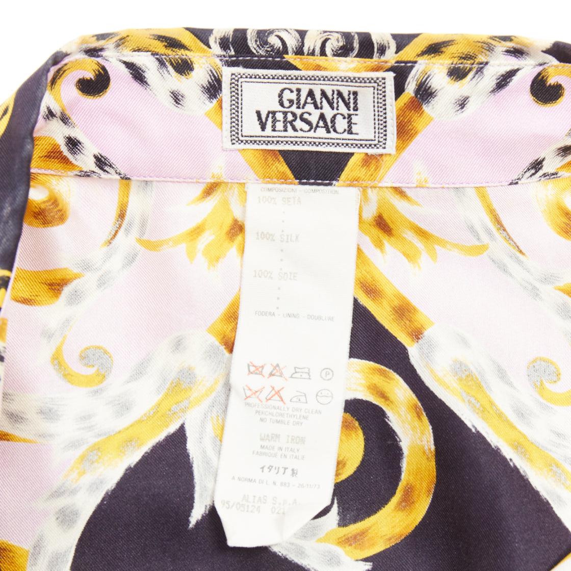 GIANNI VERSACE 1995 Vintage 100% silk purple black leopard barocco shirt IT48 M 3
