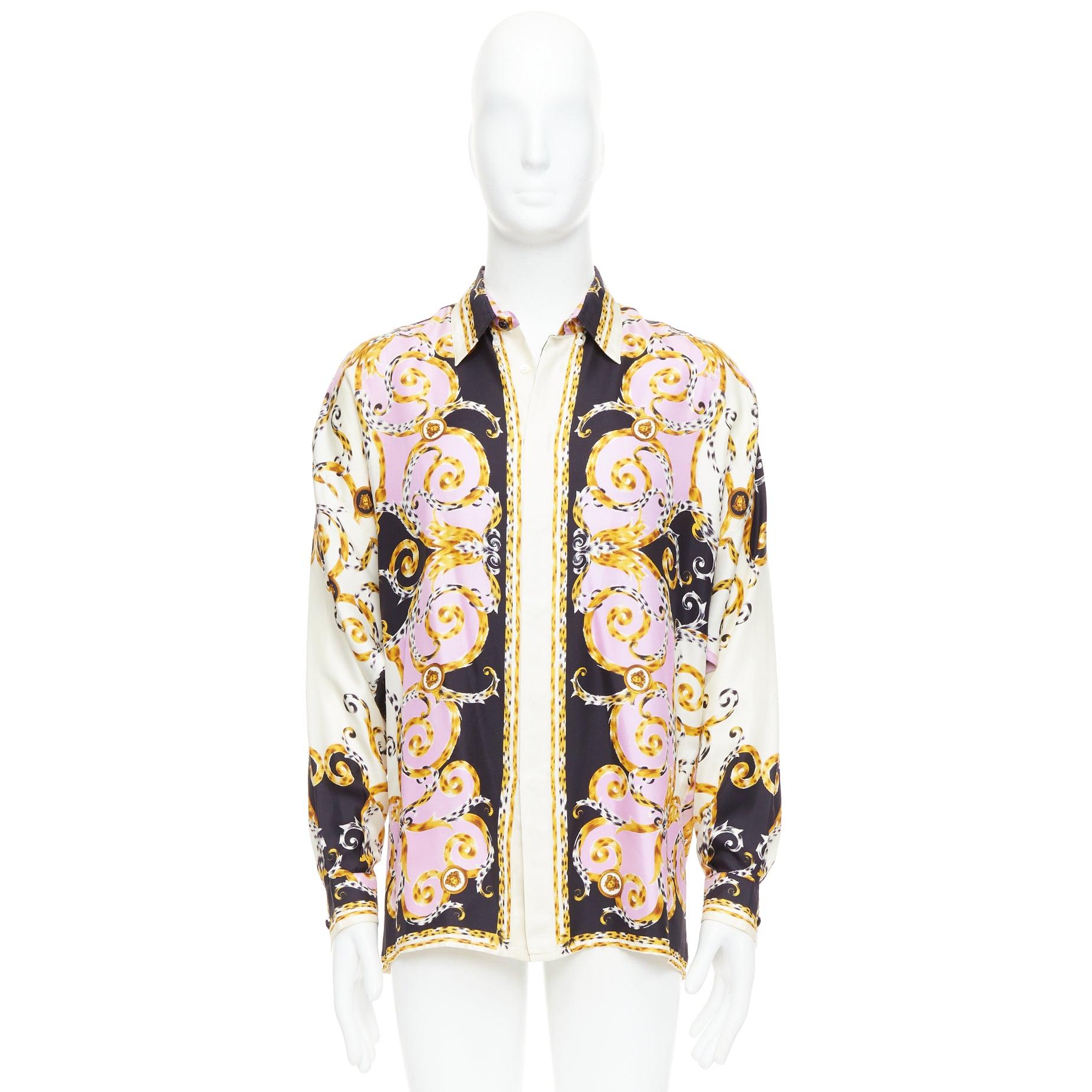 GIANNI VERSACE 1995 Vintage 100% silk purple black leopard barocco shirt IT48 M 4