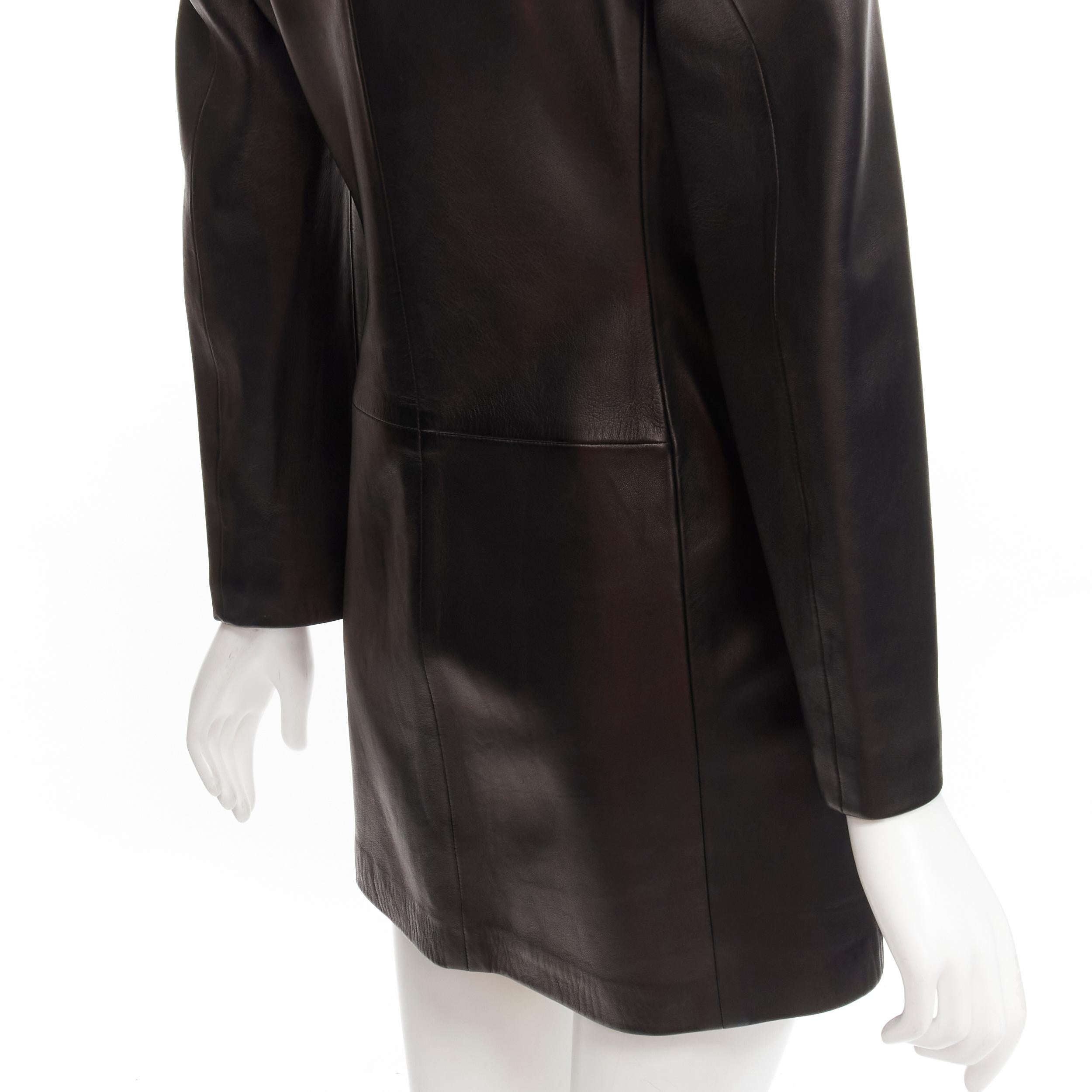 GIANNI VERSACE 1995 Vintage black satin peak lapel leather coat IT40 S For Sale 5