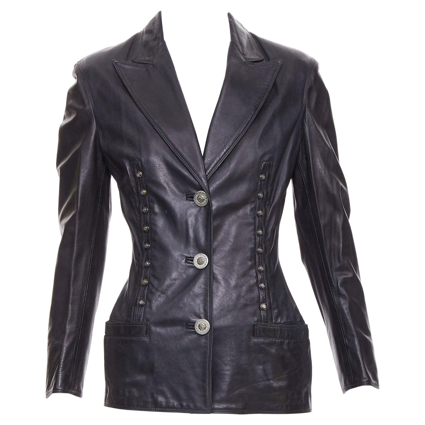 GIANNI VERSACE 1995 Vintage Lammfell Medusa Knopf Sanduhr Jacke IT40 S