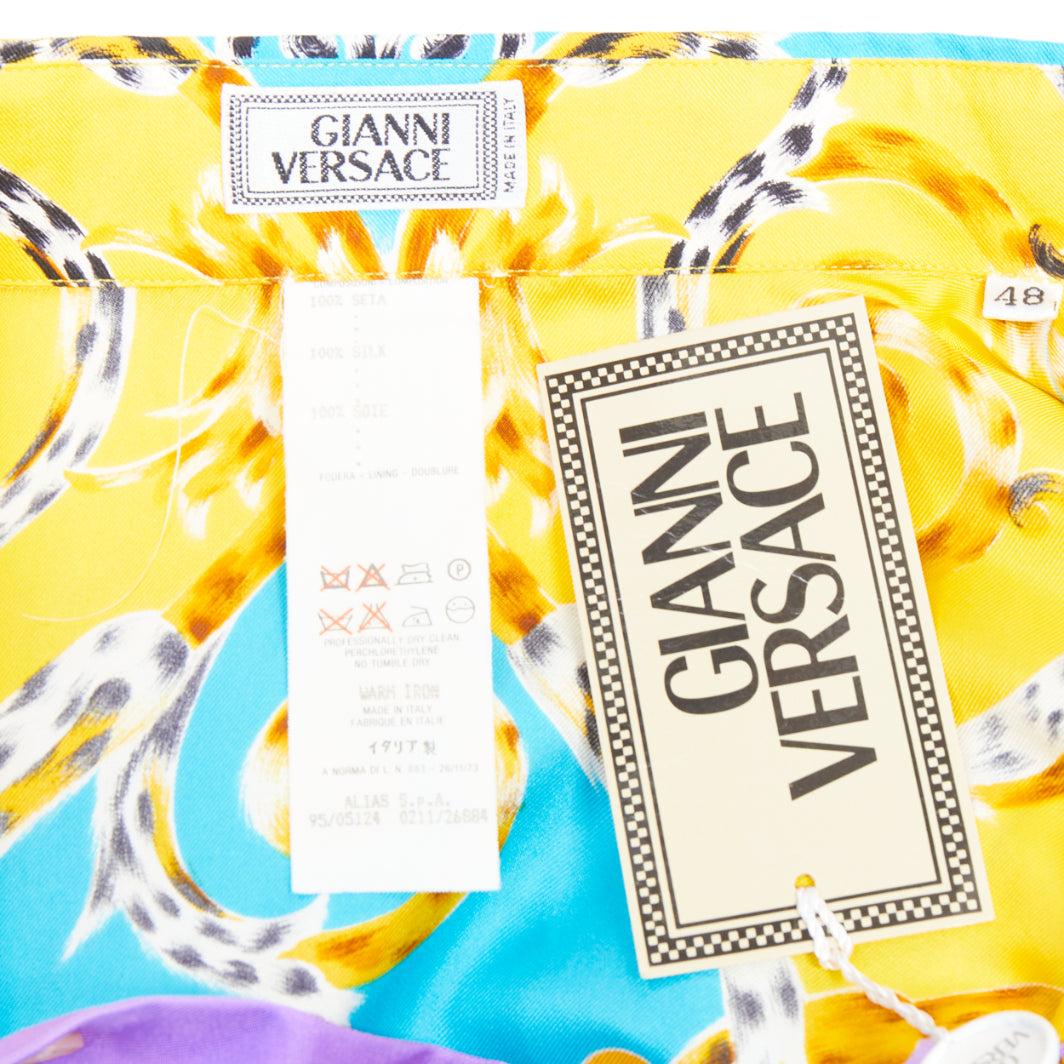 Gianni Versace 1995 Versace 100% seta viola giallo leopardo barocco camicia IT48 M. in vendita 3