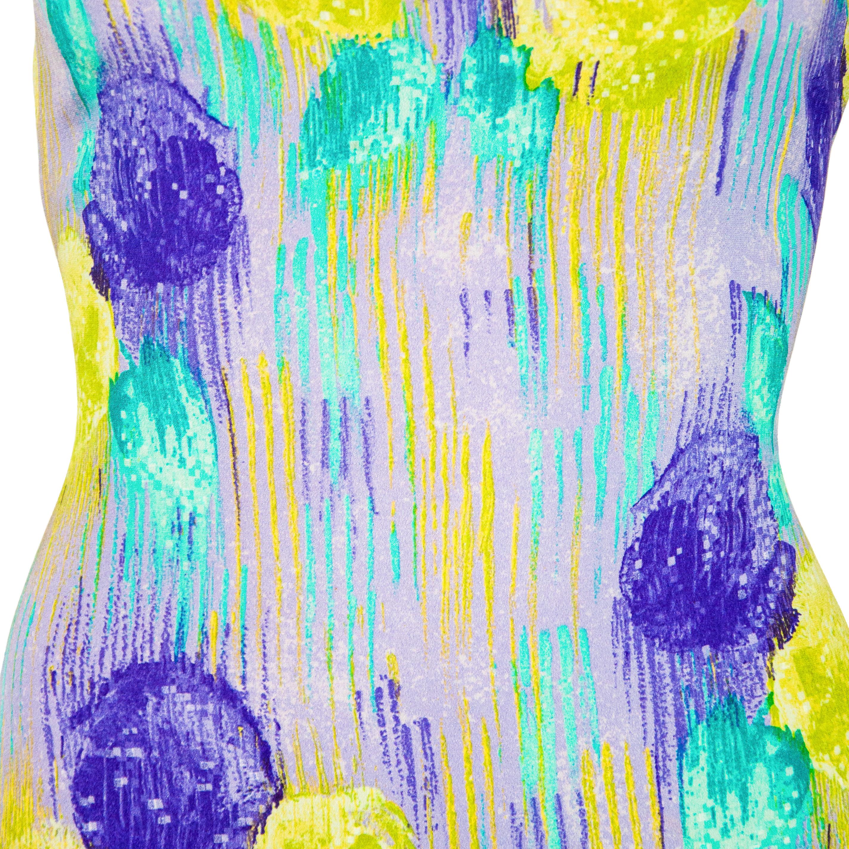 Women's Gianni Versace 1996 Spray Paint Silk Bodycon Dress size 38
