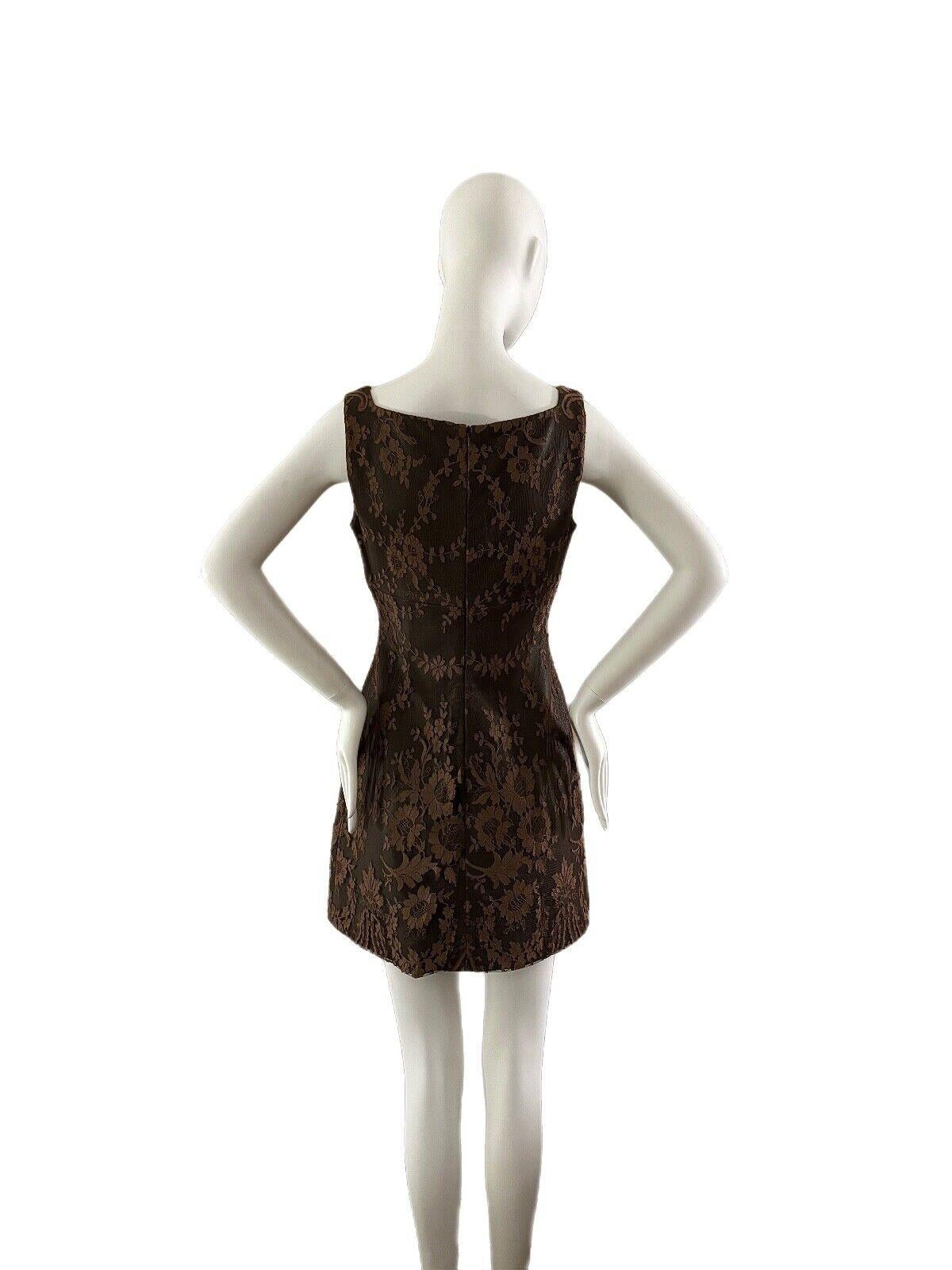 GIANNI VERSACE 1996 vintage leather and lace brown mini dress In Excellent Condition For Sale In Leonardo, NJ