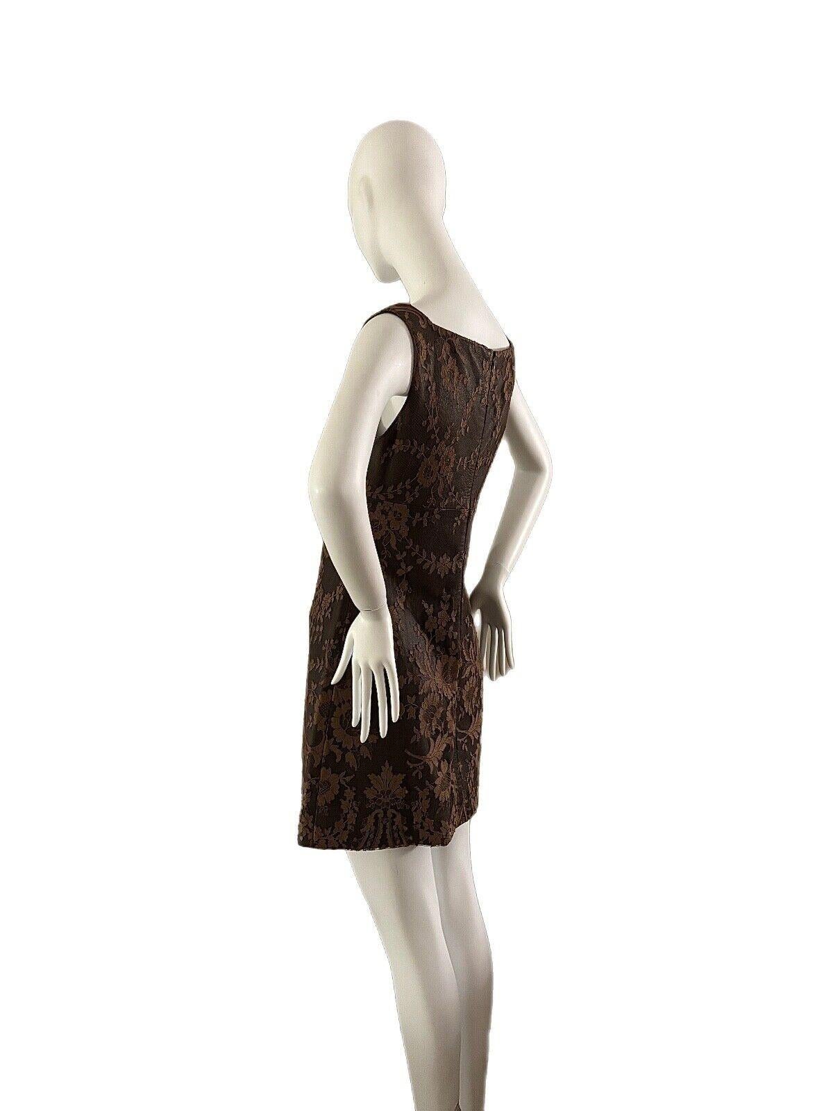 Women's GIANNI VERSACE 1996 vintage leather and lace brown mini dress For Sale