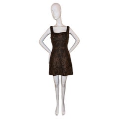 GIANNI VERSACE 1996 vintage leather and lace brown mini dress