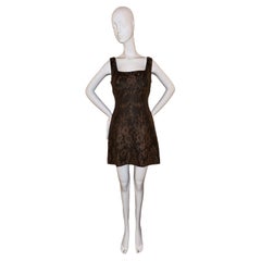 GIANNI VERSACE 1996 Vintage leather and lace brown mini dress