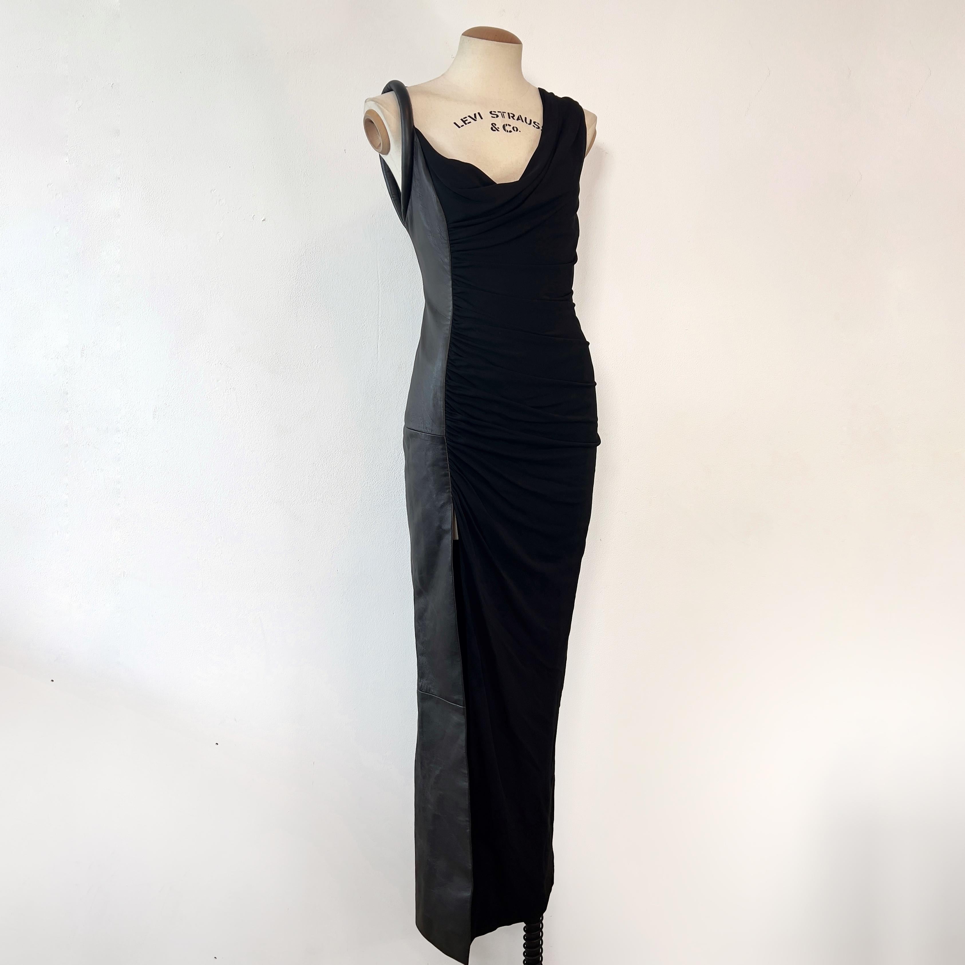Women's Gianni Versace 1997 Couture fall black leather gown  For Sale