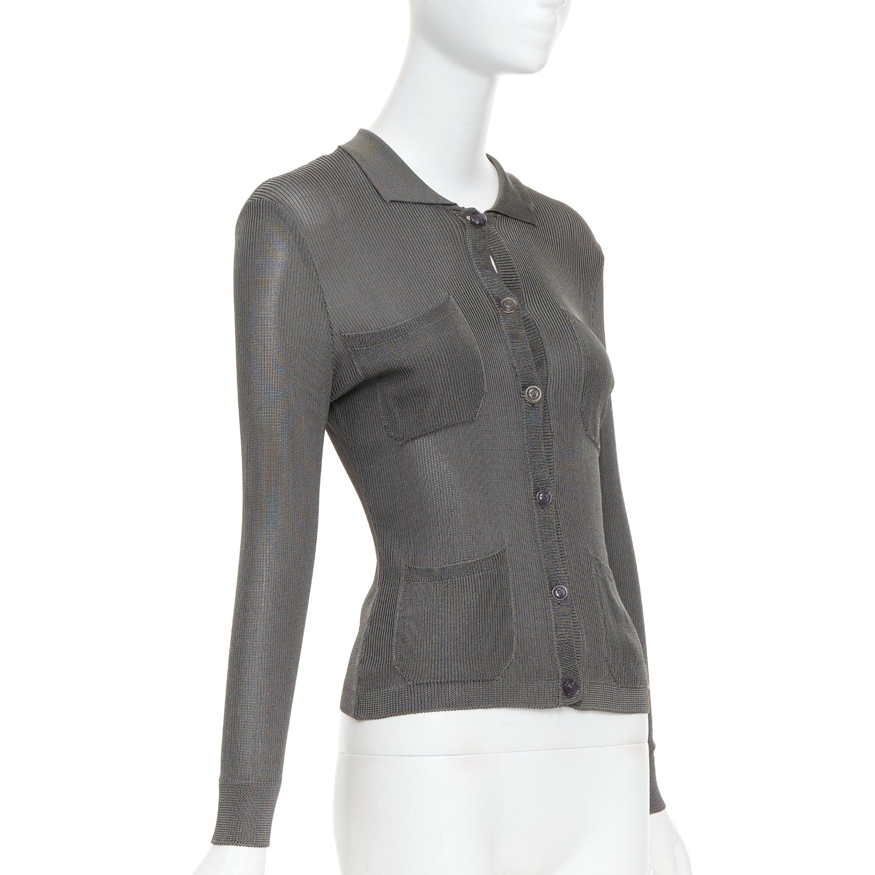 Gray GIANNI VERSACE 1997 Vintage grey ribbed Medusa buttons military top For Sale