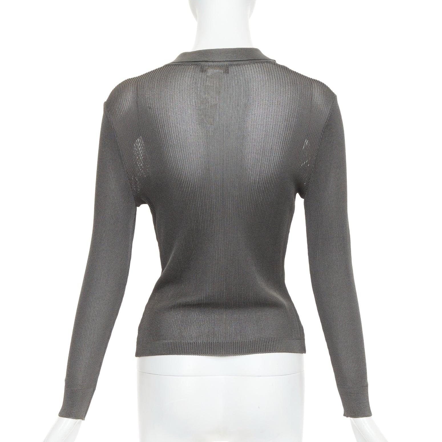 Women's GIANNI VERSACE 1997 Vintage grey ribbed Medusa buttons military top For Sale