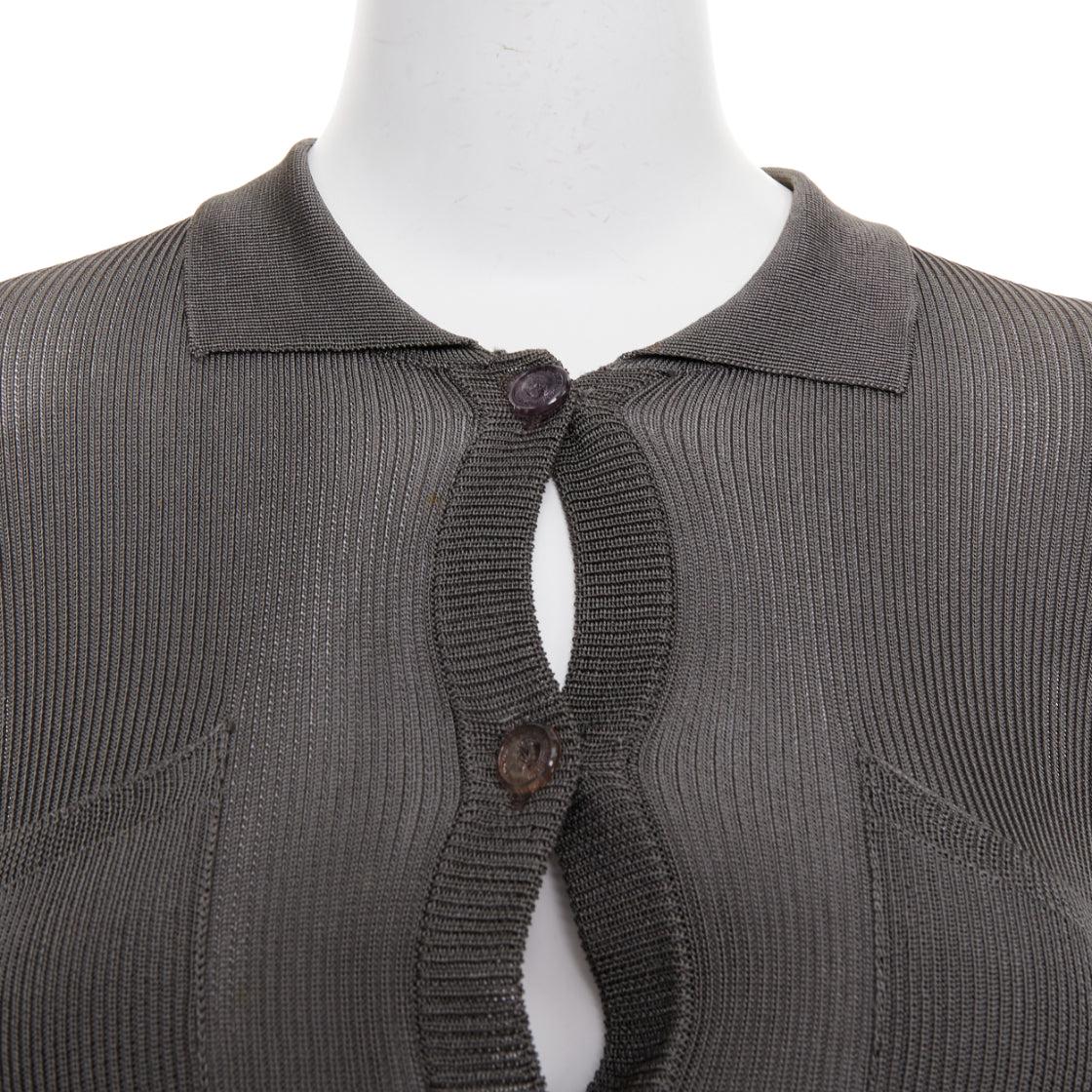 GIANNI VERSACE 1997 Vintage grey ribbed Medusa buttons military top For Sale 2