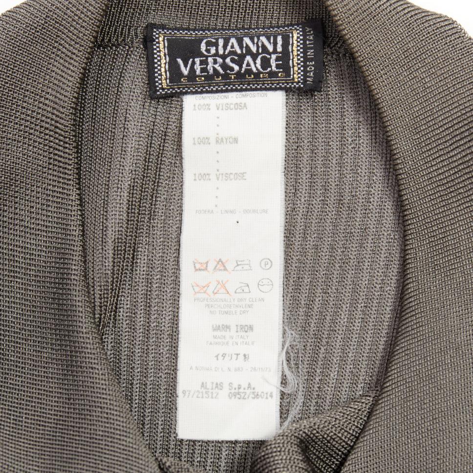 GIANNI VERSACE 1997 Vintage grey ribbed Medusa buttons military top For Sale 3