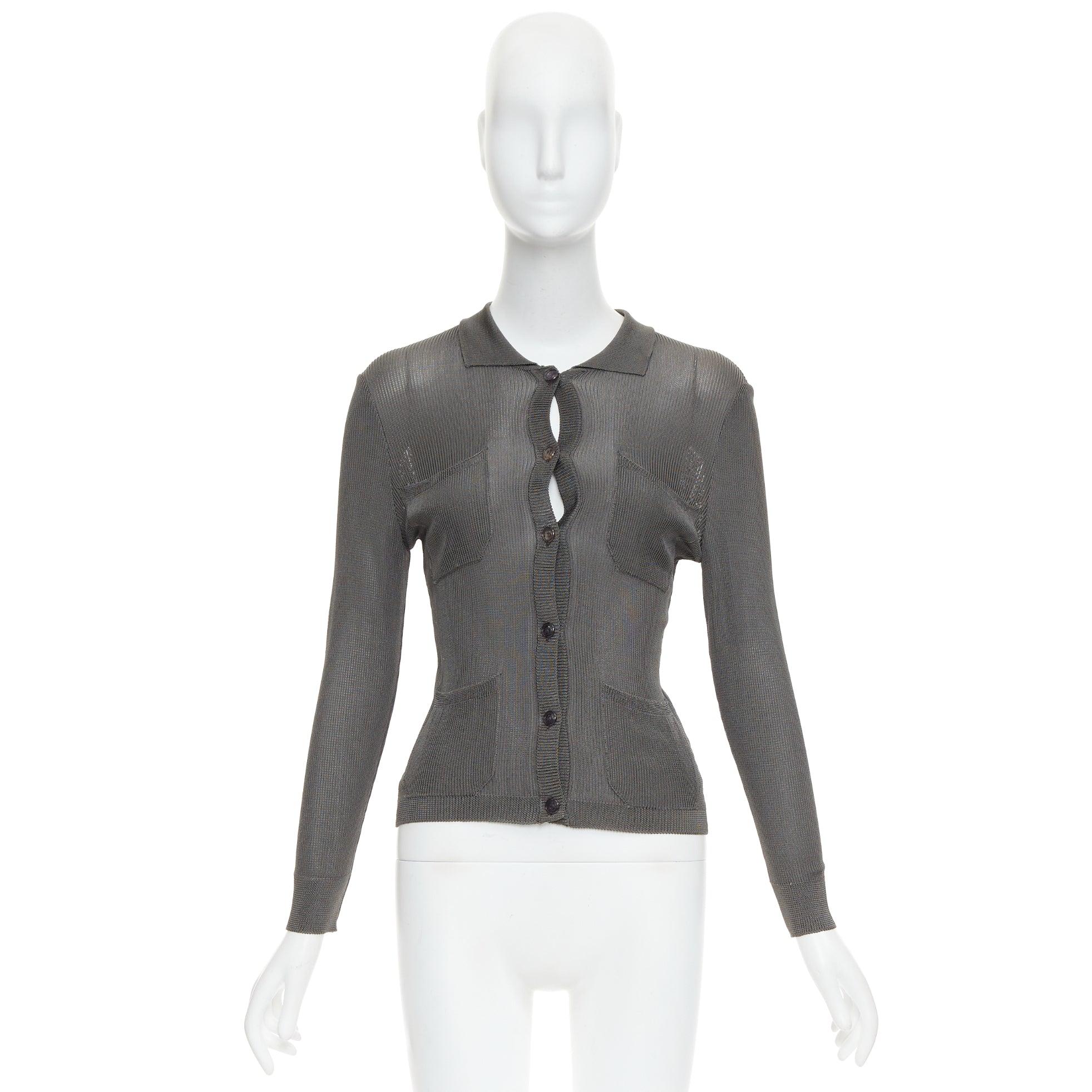GIANNI VERSACE 1997 Vintage grey ribbed Medusa buttons military top For Sale 4