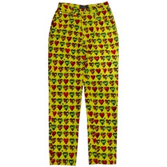 Retro Gianni Versace 1997 Yellow Heart Print Jeans