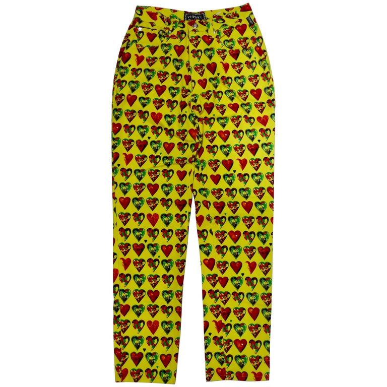 Gianni Versace 1997 Yellow Heart Print Jeans For Sale at 1stDibs