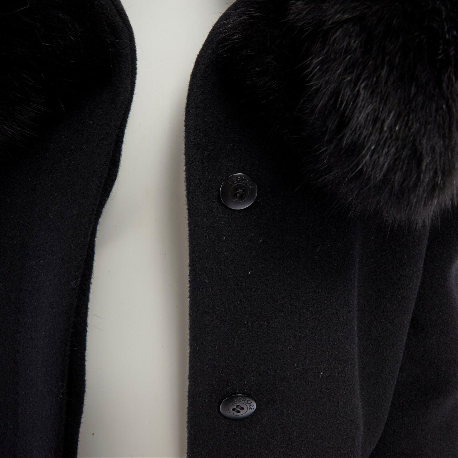 GIANNI VERSACE 1998 black angora wool cashmere oversized fur collar coat IT42 M 5
