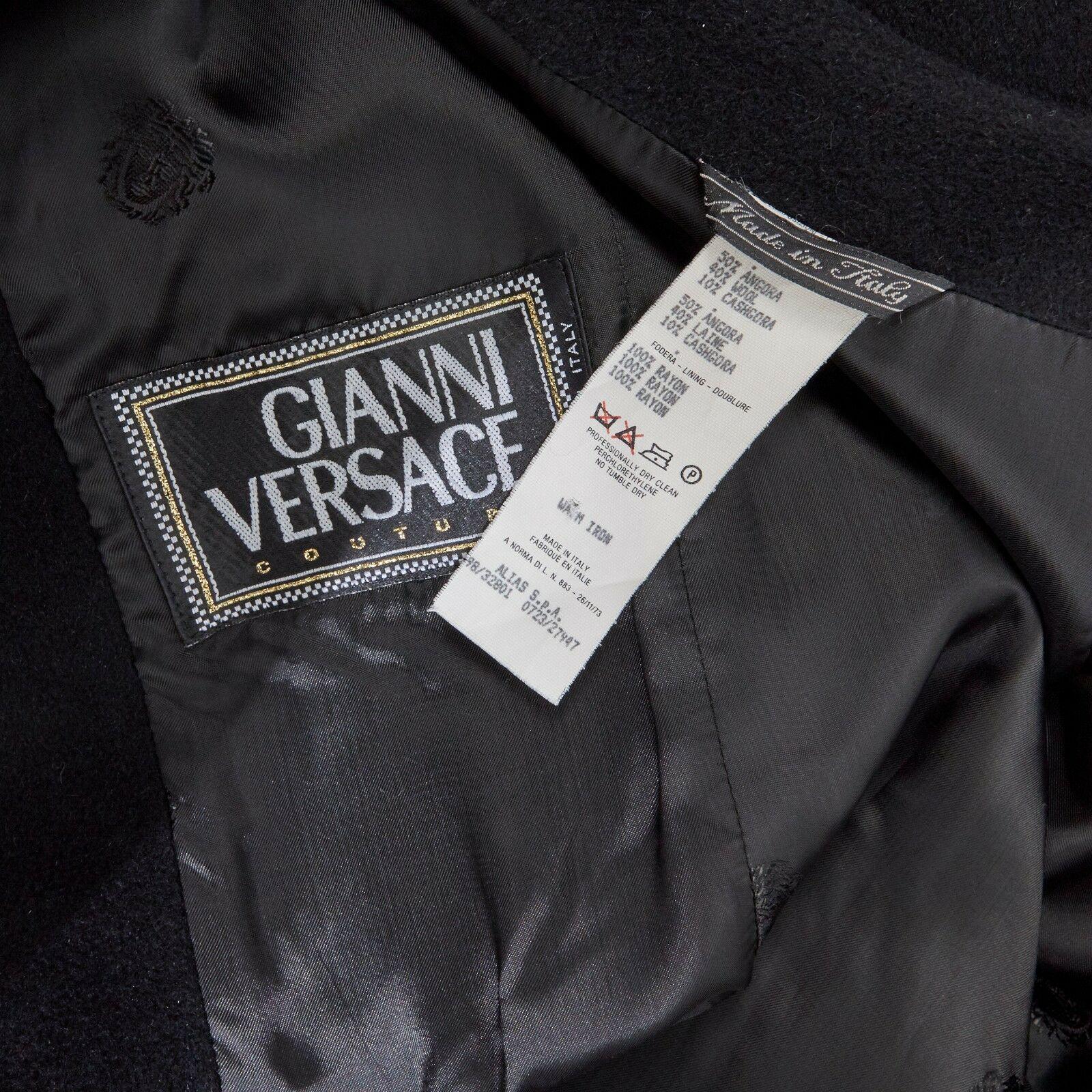 GIANNI VERSACE 1998 black angora wool cashmere oversized fur collar coat IT42 M 6