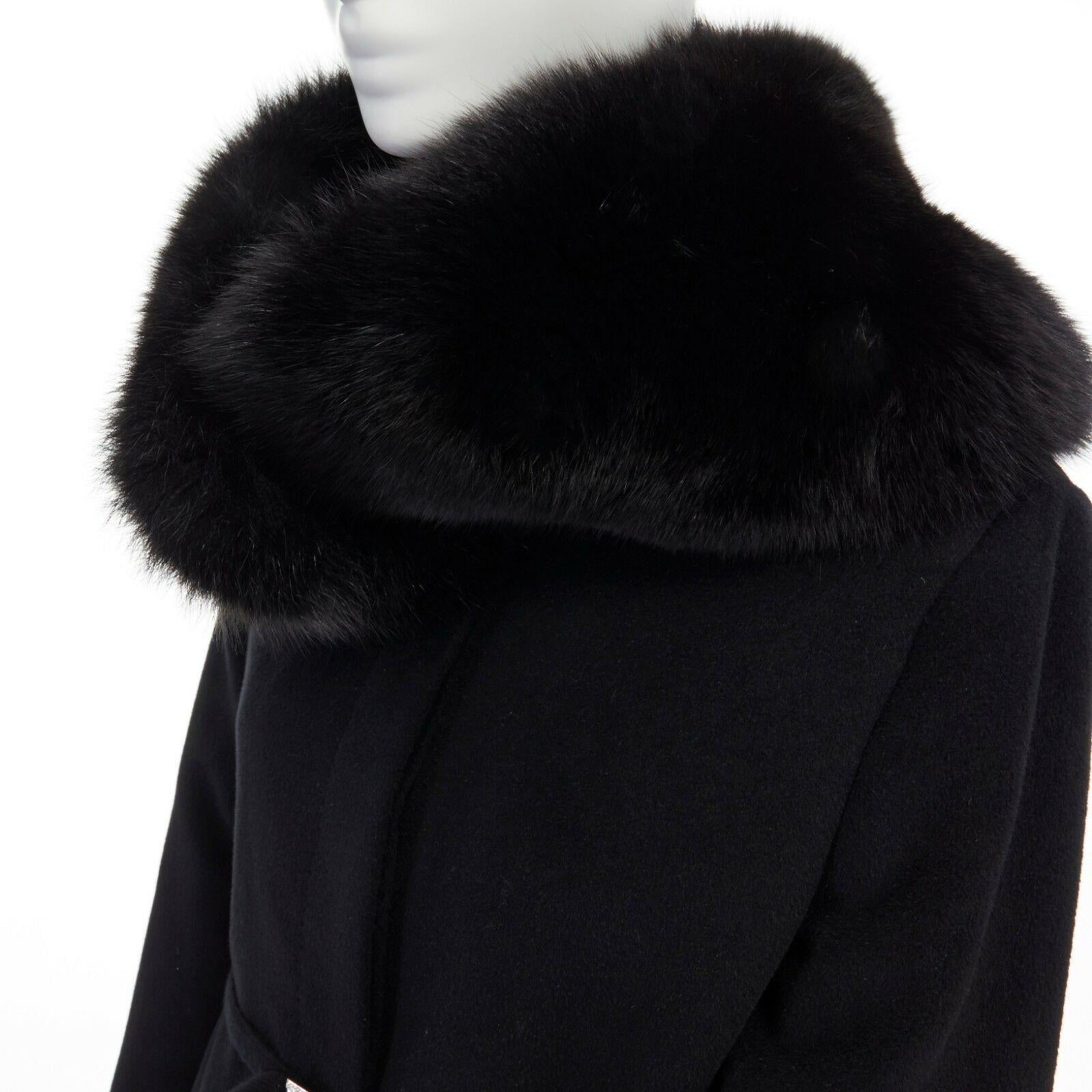 GIANNI VERSACE 1998 black angora wool cashmere oversized fur collar coat IT42 M
GIANNI VERSACE
FROM THE FALL WINTER 1998 COLLECTION
Angora, wool, cashgora blend. 
Black. 
Oversized fur collar. 
Lightly padded shoulder. 
Long sleeves. 
Concealed