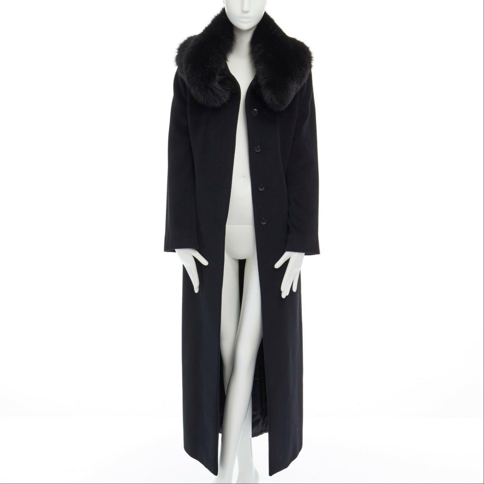Black GIANNI VERSACE 1998 black angora wool cashmere oversized fur collar coat IT42 M