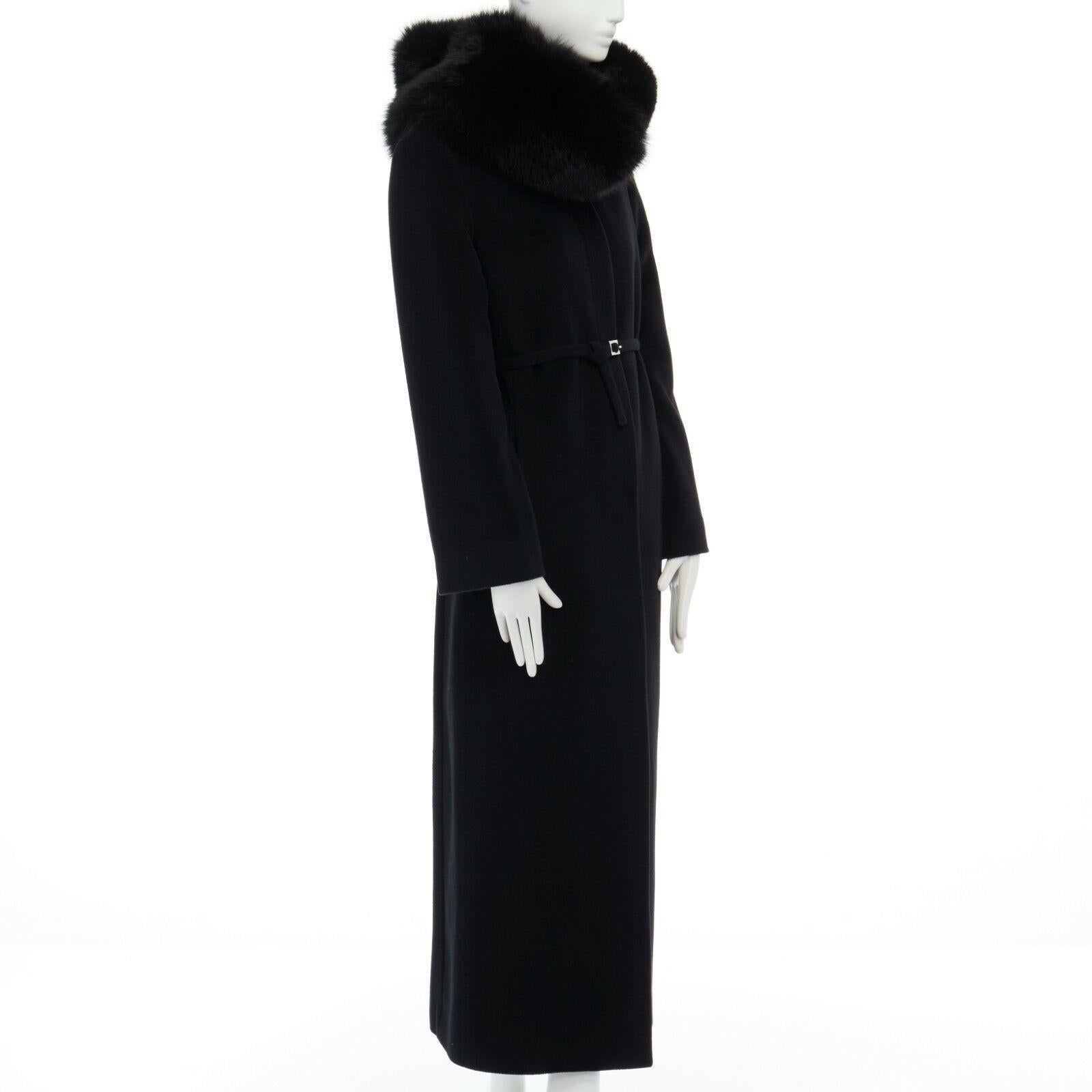 Women's GIANNI VERSACE 1998 black angora wool cashmere oversized fur collar coat IT42 M
