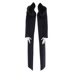 GIANNI VERSACE 1998 black angora wool cashmere oversized fur collar coat IT42 M