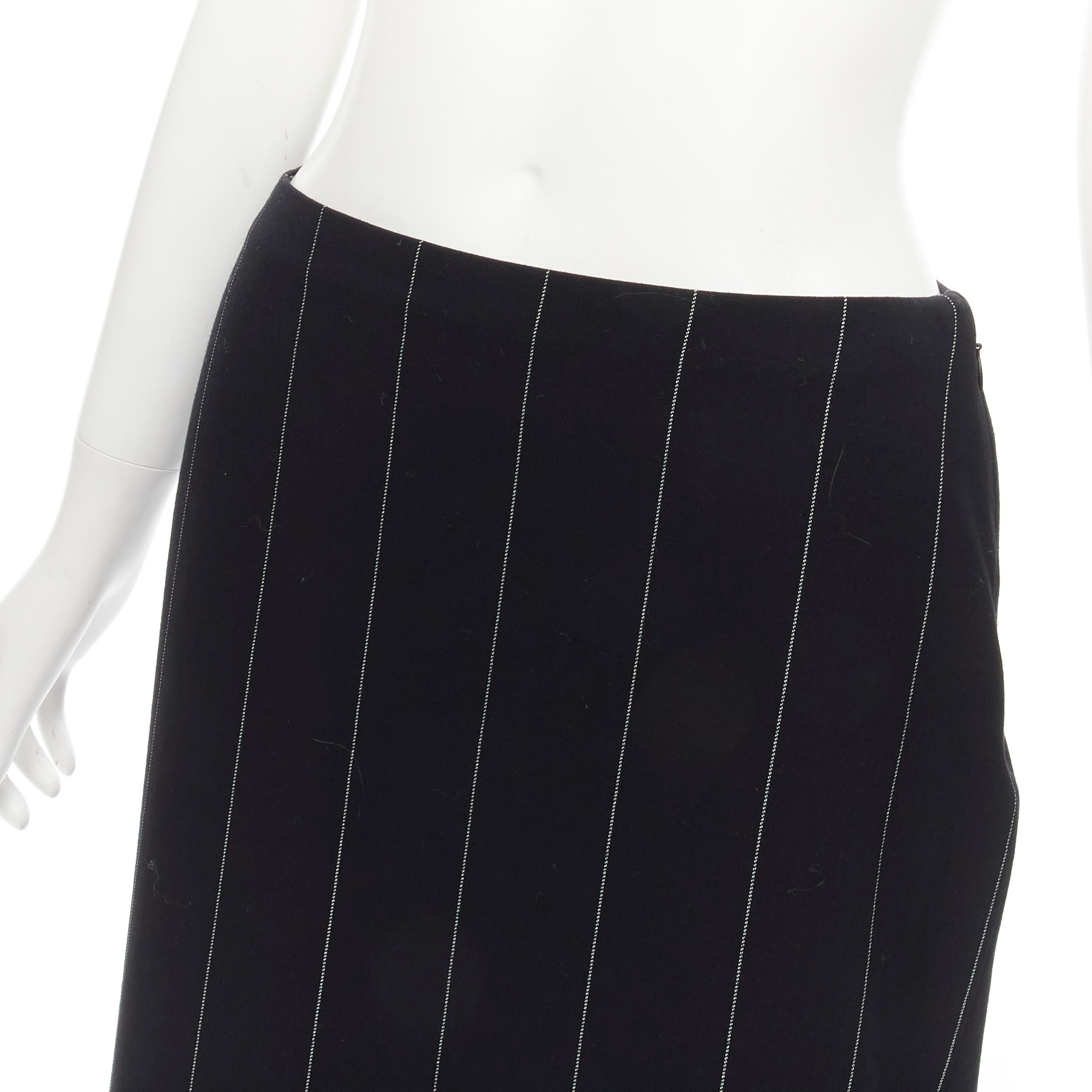 GIANNI VERSACE 1998 Vintage black wide pinstriped wool high slit skirt FR40 M 2