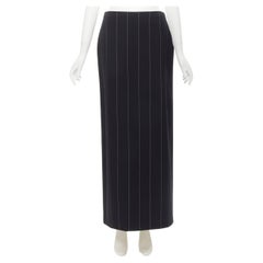 GIANNI VERSACE 1998 Vintage black wide pinstriped wool high slit skirt FR40 M