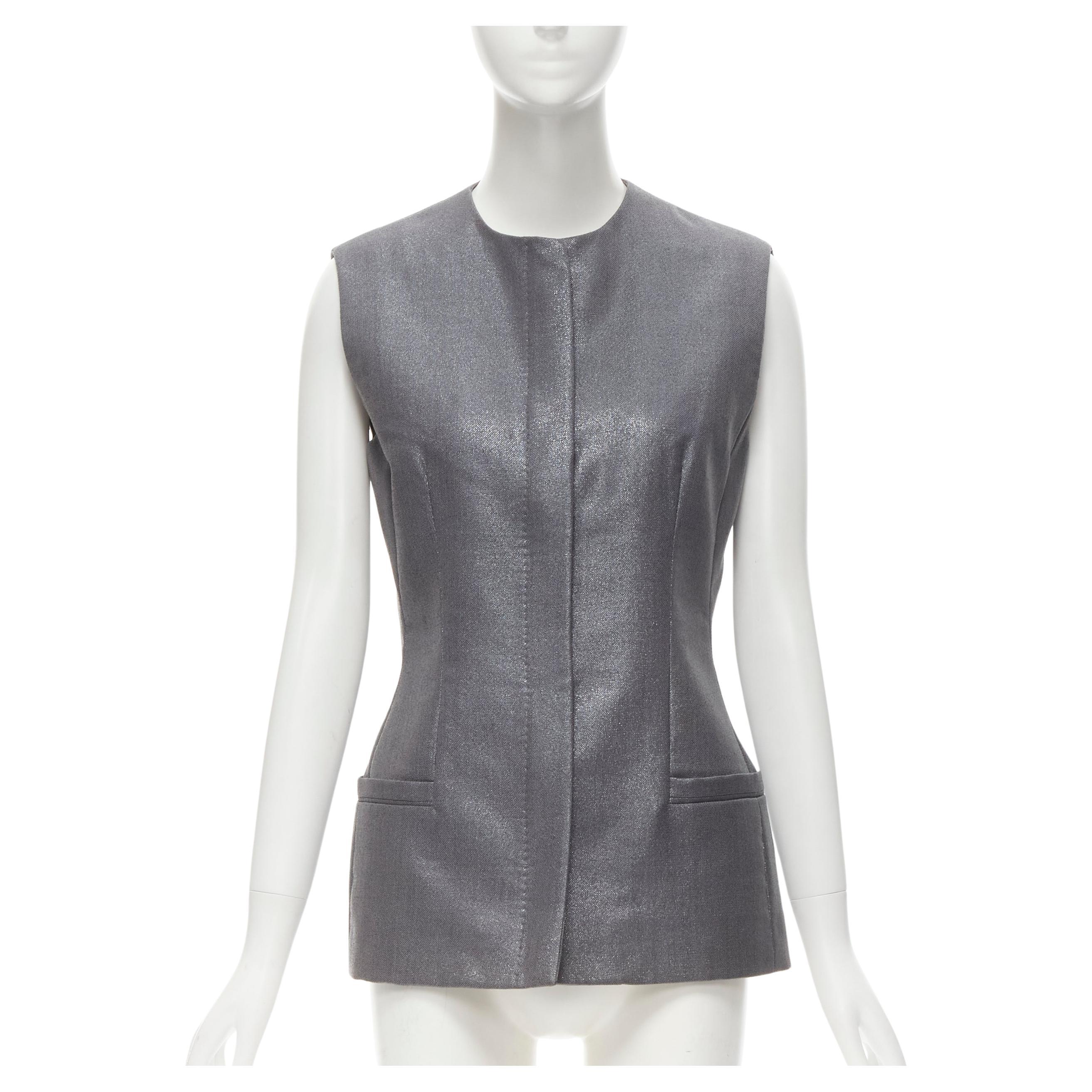 GIANNI VERSACE 1998 Vintage metallic silver lurex embroidered back vest For Sale