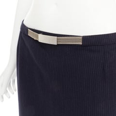 GIANNI VERSACE 1998 Vintage silver chainmail buckle belt pinstripe skirt IT42