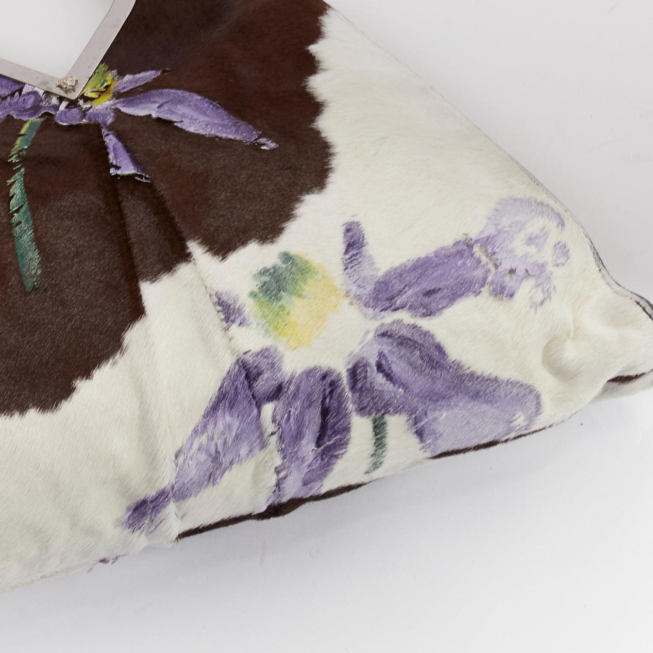 GIANNI VERSACE 1999 Runway handpainted floral brown cow print horsehair bag For Sale 3