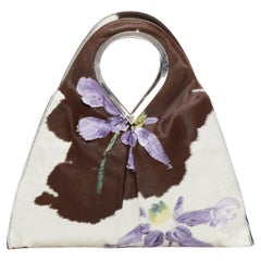 GIANNI VERSACE 1999 Runway handpainted floral brown cow print horsehair bag