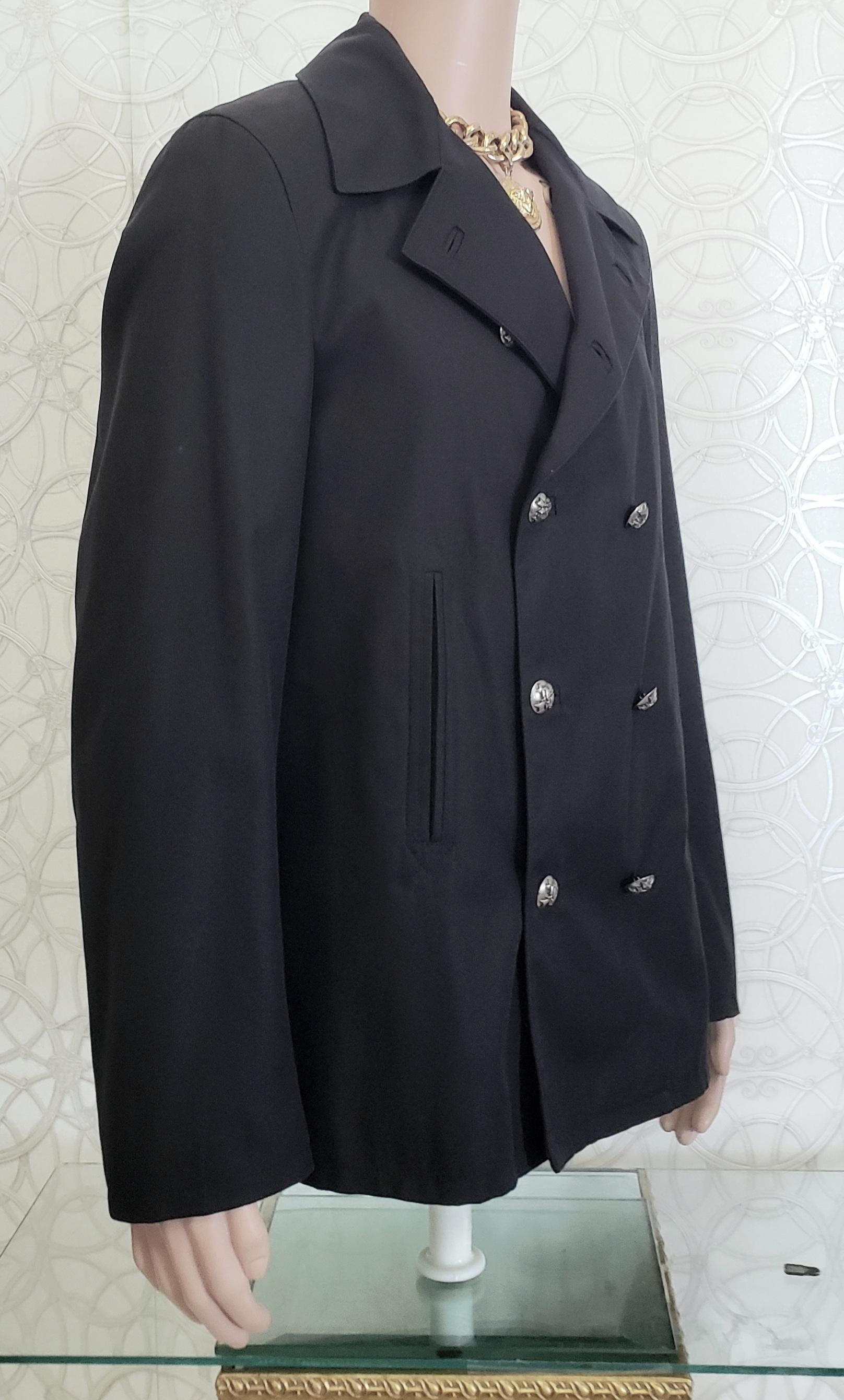 Men's GIANNI VERSACE 2000-s VINTAGE BLACK COTTON/SILK DOUBLE- BRESTED JACKET 48-38 (M) For Sale