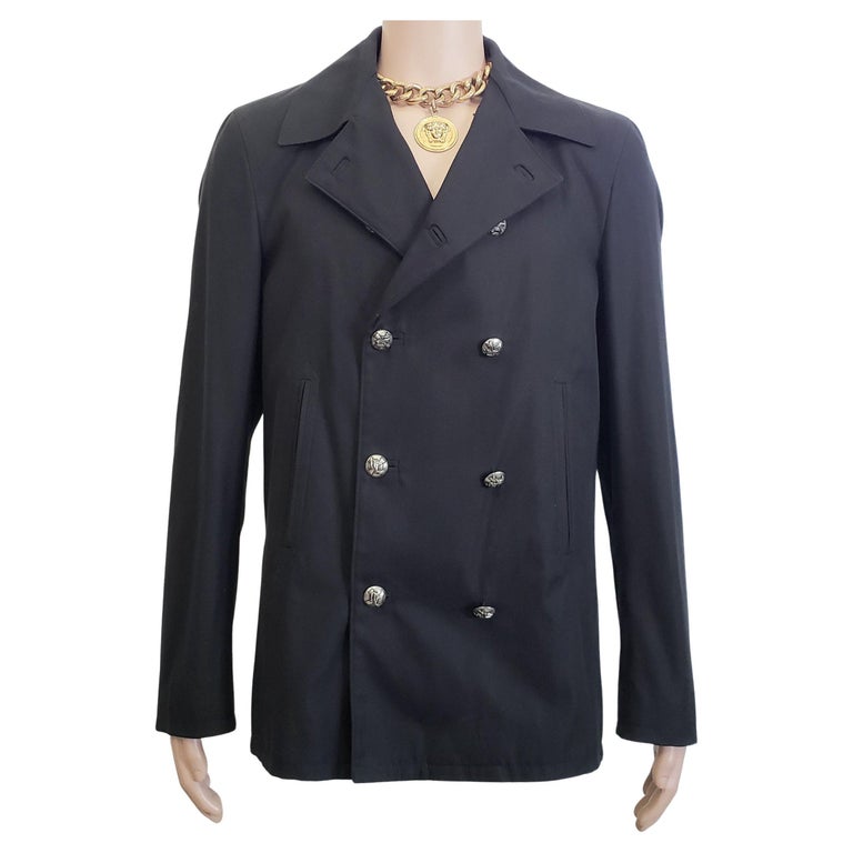 GIANNI VERSACE 2000-s VINTAGE BLACK COTTON/SILK DOUBLE- BRESTED