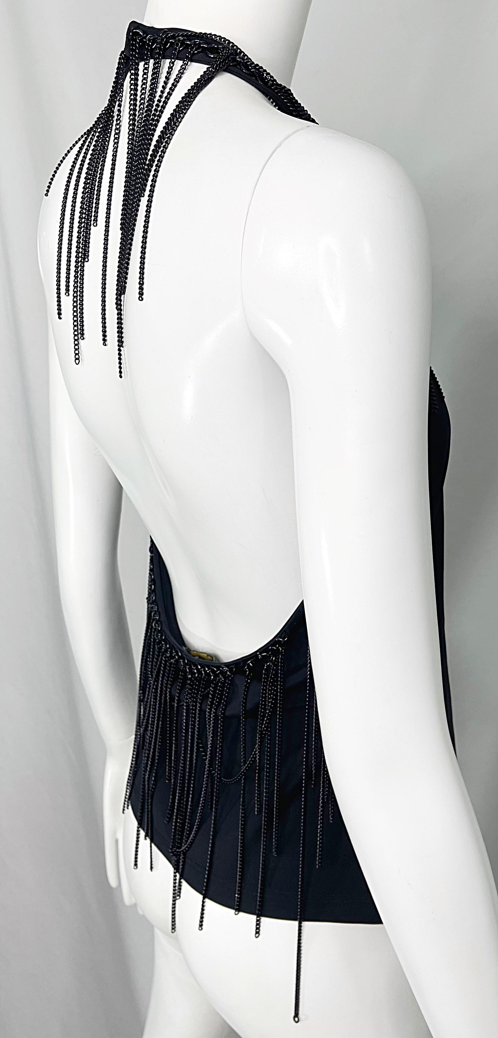 Gianni Versace - Chemise dos nu Y2K incrustée de chaînes noires, taille 44/8 10, années 2000  en vente 5