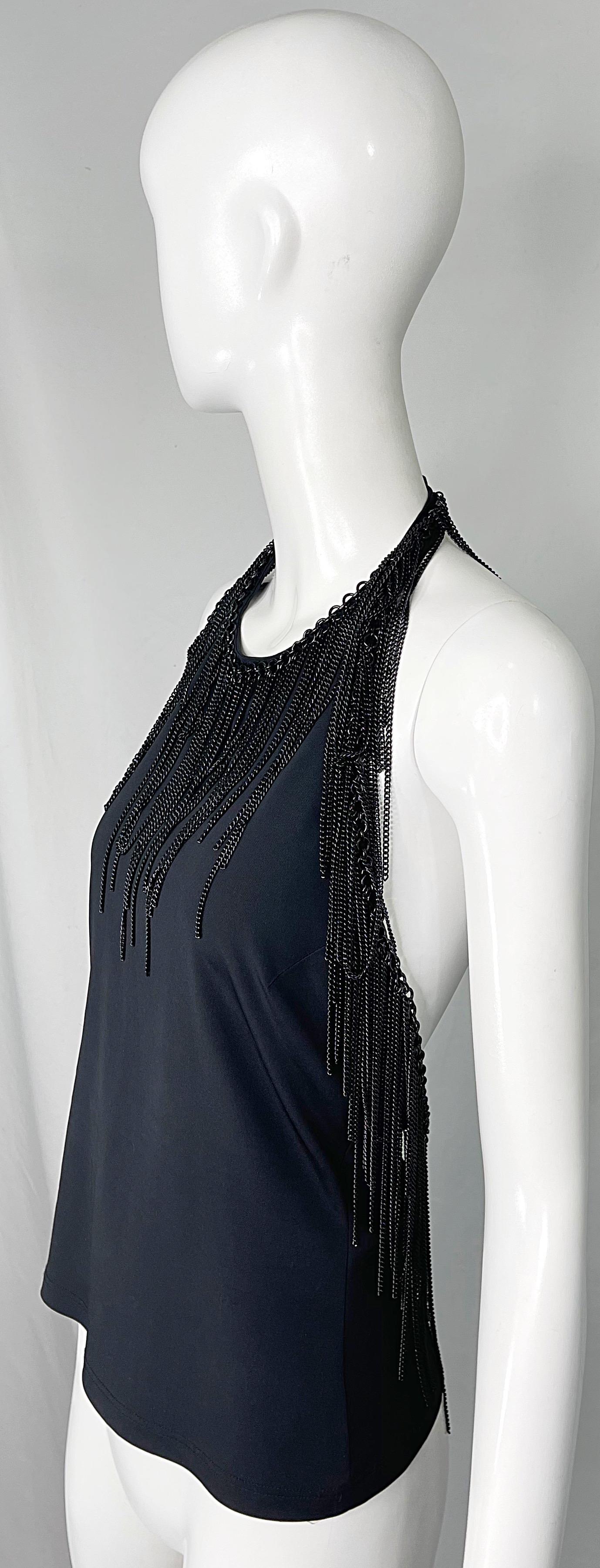 Gianni Versace 2000s Size 44 / 8 10 Black Chain Encrusted Y2K Halter Top Shirt  For Sale 6