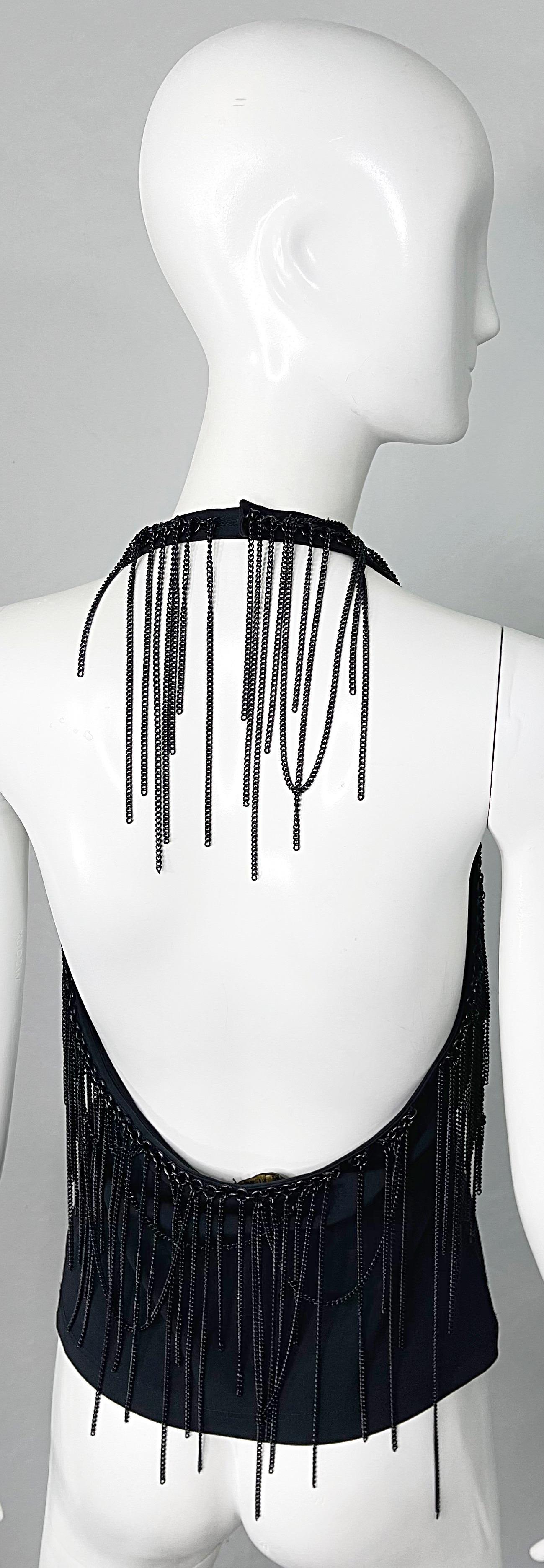 Gianni Versace - Chemise dos nu Y2K incrustée de chaînes noires, taille 44/8 10, années 2000  en vente 8