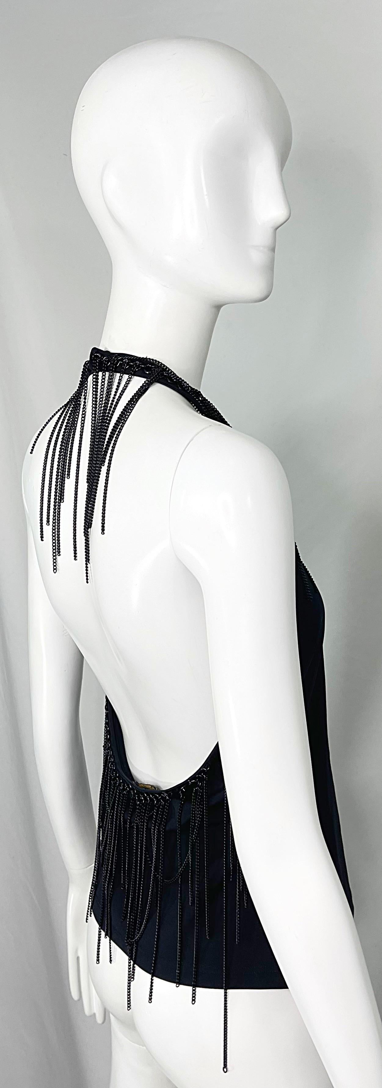 Gianni Versace - Chemise dos nu Y2K incrustée de chaînes noires, taille 44/8 10, années 2000  en vente 9