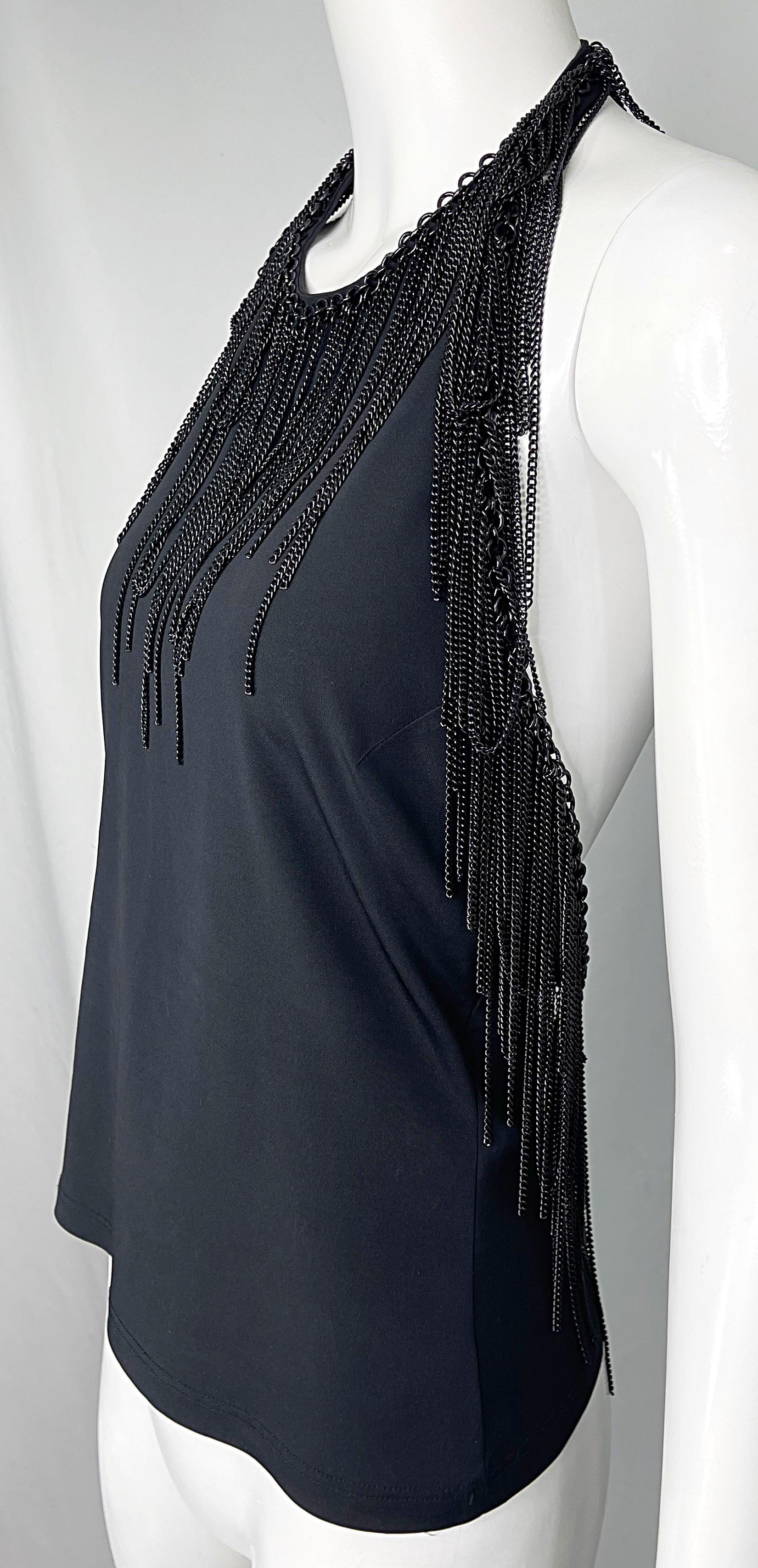 Gianni Versace 2000s Talla 44 / 8 10 Negro Incrustaciones de Cadena Y2K Halter Top Camisa en venta 1