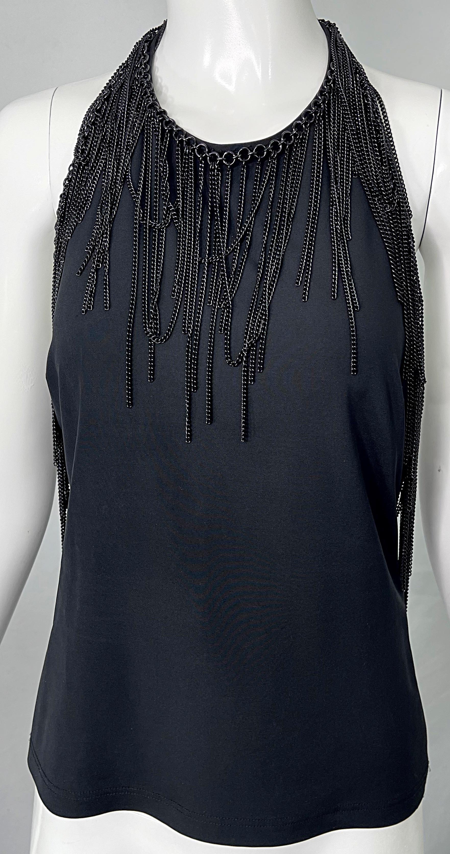 Gianni Versace - Chemise dos nu Y2K incrustée de chaînes noires, taille 44/8 10, années 2000  en vente 2