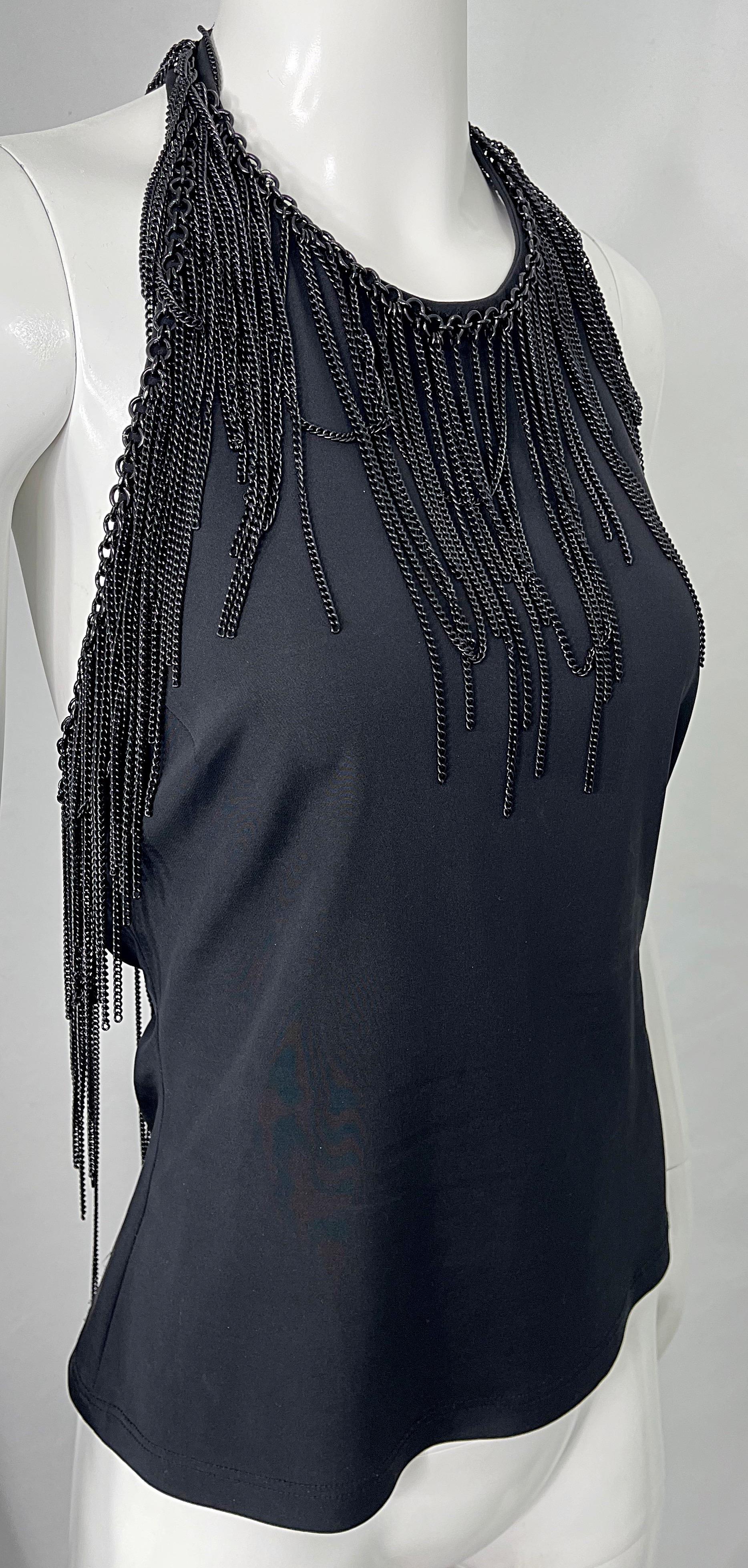 Gianni Versace 2000s Size 44 / 8 10 Black Chain Encrusted Y2K Halter Top Shirt  For Sale 3