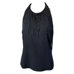 Gianni Versace 2000s Size 44 / 8 10 Black Chain Encrusted Y2K Halter Top Shirt