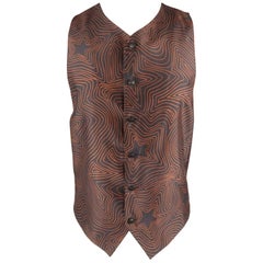 GIANNI VERSACE 38 Size S Black and Brown Star Print Silk V Neck Vest