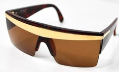 Gianni Versace 676 Oversized Gold-Tone Bar Shield Sunglasses circa 1990s