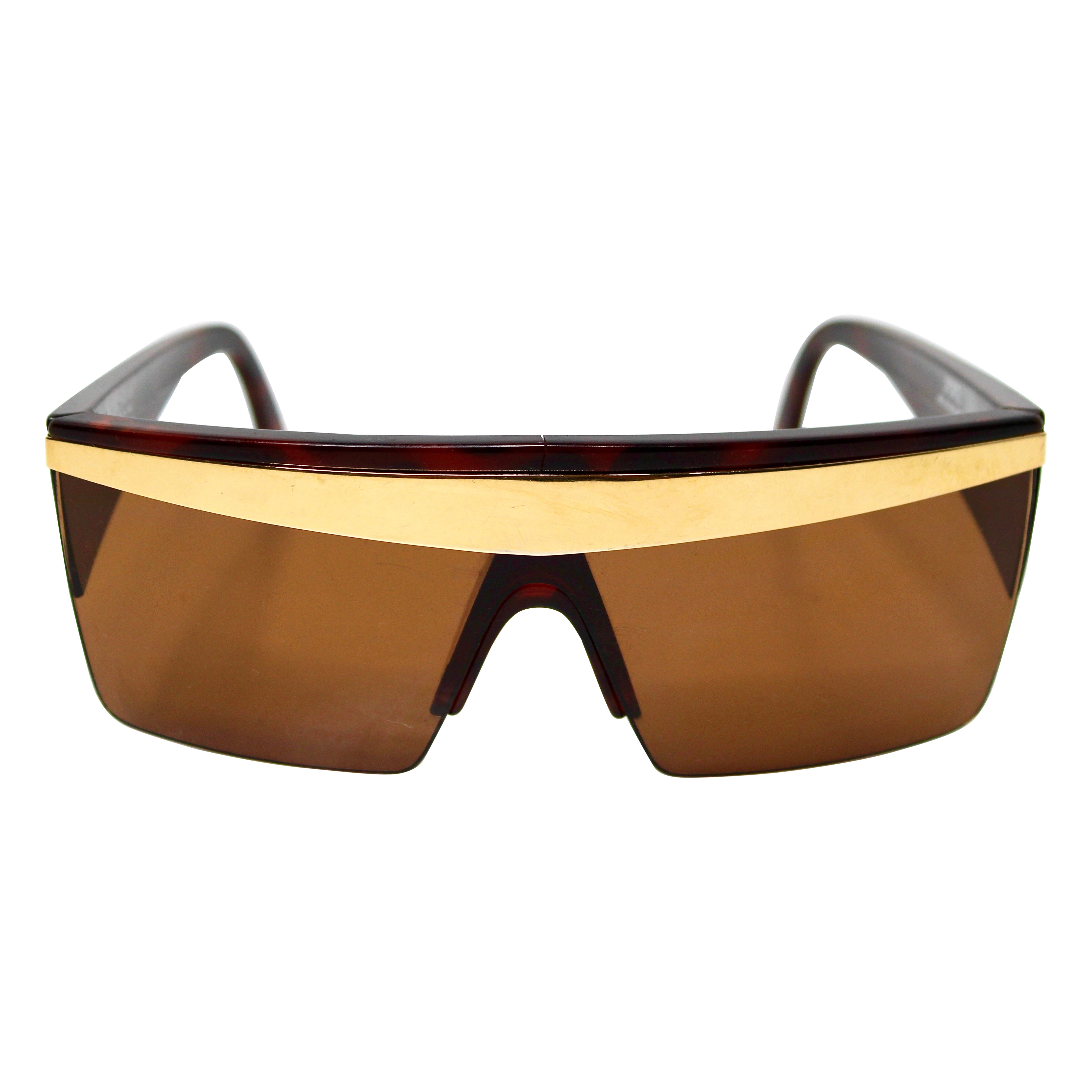 Gafas de sol Gianni Versace 676 con montura tipo «Bar Shield» extragrande en tono dorado, de alrededor de los años 90
