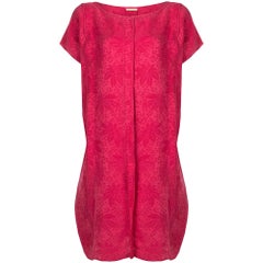 Gianni Versace 80s Fuschia Floral Tunic Dress with Ruffle Detail